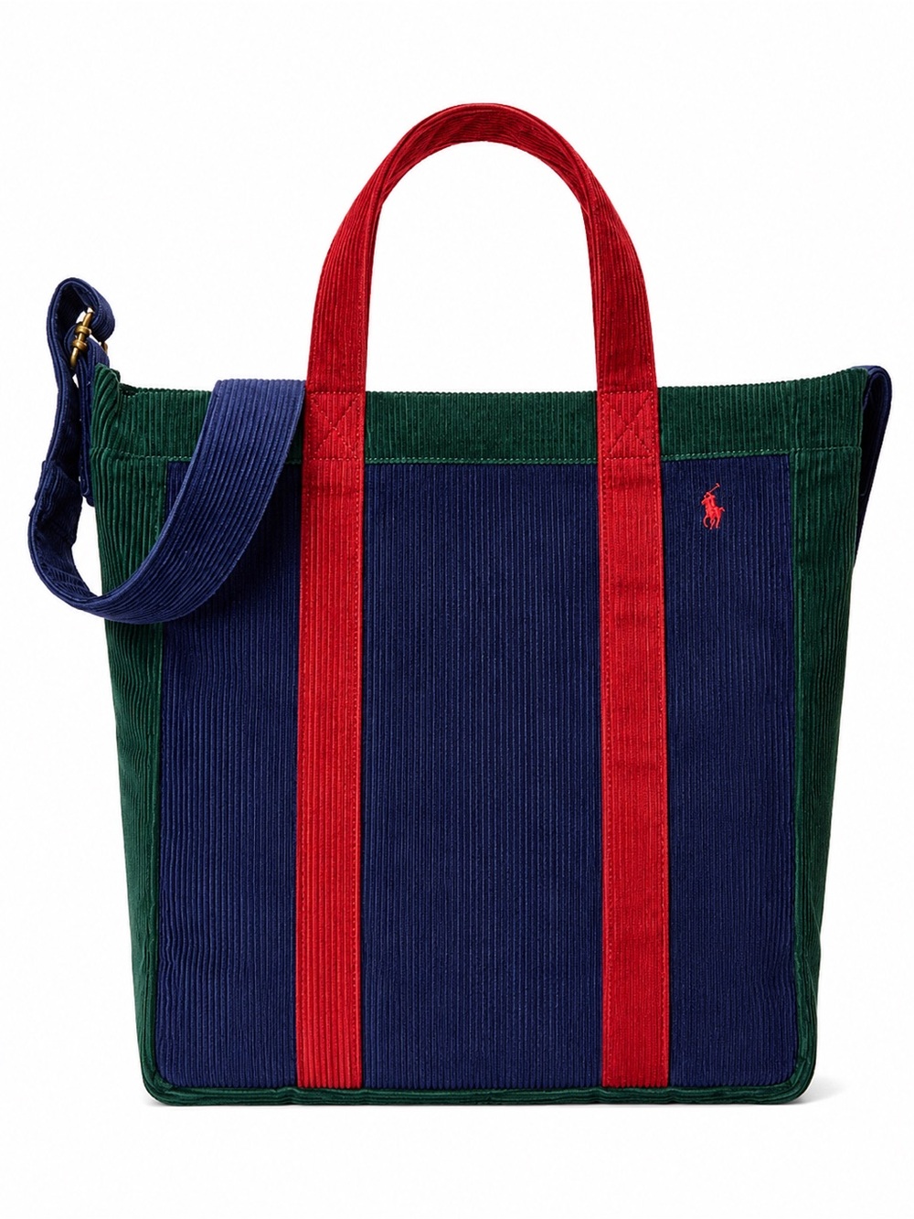 Polo Ralph Lauren Colorblock Corduroy Tote Crossbody bookbag Navy Green Red Tote - Picture 2 of 11